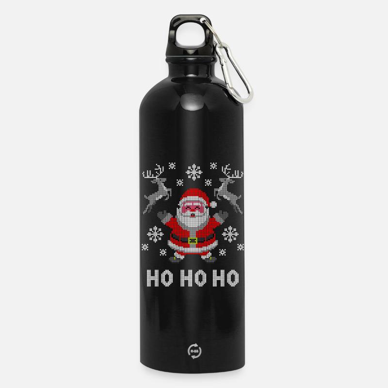 Pixel-Santa Rentier Schnee - Trinkflasche mit Karabiner 750 ml - Schwarz