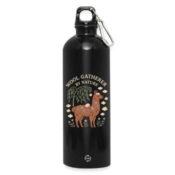 Cottagecore Lama Ästhetisches Süßes Nutztier - Trinkflasche mit Karabiner 750 ml - Schwarz - Vorne