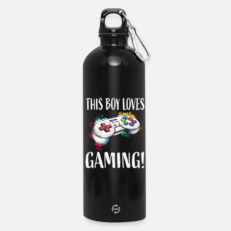 Dieser Junge liebt Gaming Controller - Trinkflasche mit Karabiner 750 ml - Schwarz