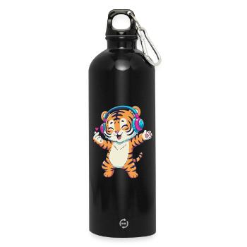 Dancing K-pop Tiger - Water Bottle with carabiner 750 ml - black - Front