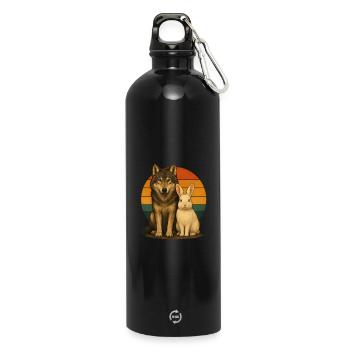 Wolf Rabbit Retro Animal Lovers - Water Bottle with carabiner 750 ml - black - Front