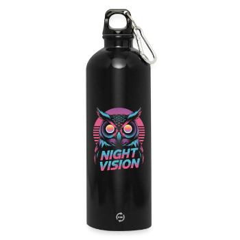Night Vision Eule Retro Synthwave Nacht - Trinkflasche mit Karabiner 750 ml - Schwarz - Vorne