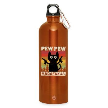 Pew Pew Katze - Trinkflasche mit Karabiner 750 ml - Orange - Vorne