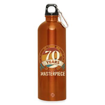 70 Jahre Meisterwerk Jubiläum - Trinkflasche mit Karabiner 750 ml - Orange - Vorne