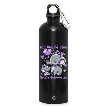 Big Sister Elephants Older Sibling - Water Bottle with carabiner 750 ml - black - Front