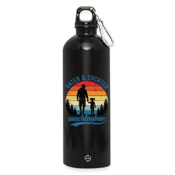 Vater & Tochter unschlagbar – Emotionales Retro - Trinkflasche mit Karabiner 750 ml - Schwarz - Vorne