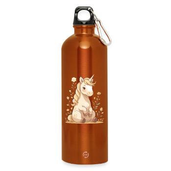 Zartes Einhorn im Blütenwald - Trinkflasche mit Karabiner 750 ml - Orange - Vorne