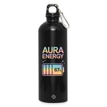 Aura Energy 67% Pastel Battery Meme - Water Bottle with carabiner 750 ml - black - Front