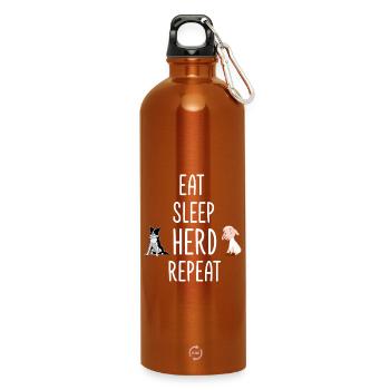 Essen, schlafen, herden, wiederholen, Border Collie-Schafe wiederholen. - Trinkflasche mit Karabiner 750 ml - Orange - Vorne