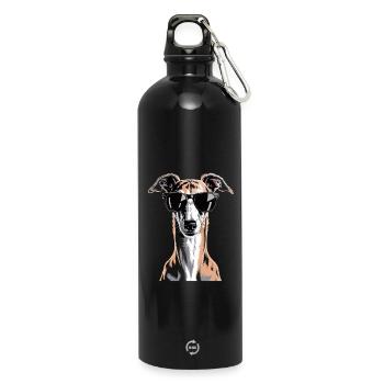 Greyhound Windhund - Trinkflasche mit Karabiner 750 ml - Schwarz - Vorne