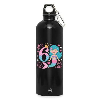 Meerjungfrau 6. Geburtstag 6 Jahre - Trinkflasche mit Karabiner 750 ml - Schwarz - Vorne