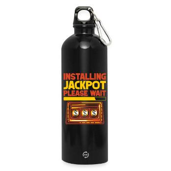 Gambling Fan Installing Jackpot Please Wait Casino - Water Bottle with carabiner 750 ml - black - Front