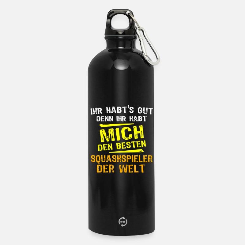 Squashspieler Geschenk - Trinkflasche mit Karabiner 750 ml - Schwarz