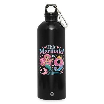 Meerjungfrau 9. Geburtstag 9 Jahre - Trinkflasche mit Karabiner 750 ml - Schwarz - Vorne