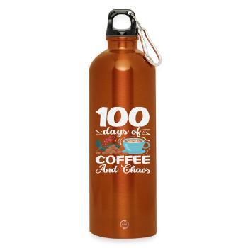 100 Days of Coffee and Chaos Teacher Design - Water Bottle with carabiner 750 ml - burnt orange - Front