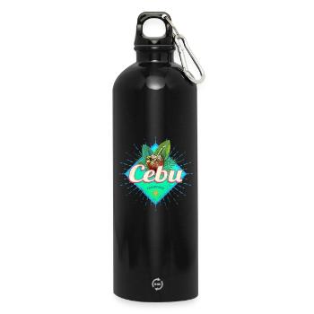 Cebu Insel Philippinen Kokosnuss Retro Souvenir - Trinkflasche mit Karabiner 750 ml - Schwarz - Vorne