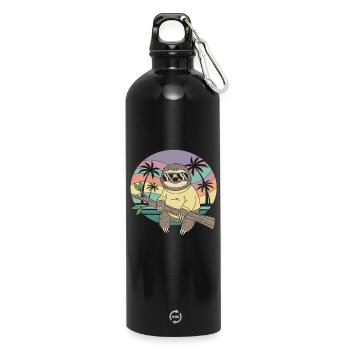 Cooles Faultier Retro Sommer Palmen - Trinkflasche mit Karabiner 750 ml - Schwarz - Vorne