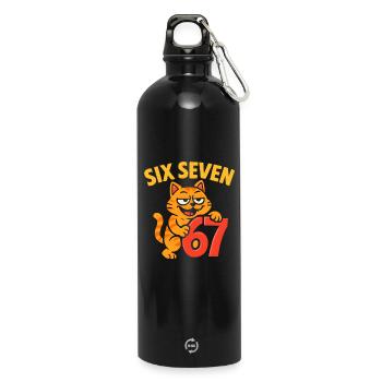 Six Seven Cat 67 Italian Brainrot Humor - Water Bottle with carabiner 750 ml - black - Front