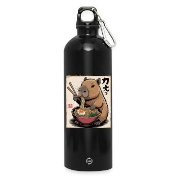 Capybara Ramen Feast - Water Bottle with carabiner 750 ml - black - Front