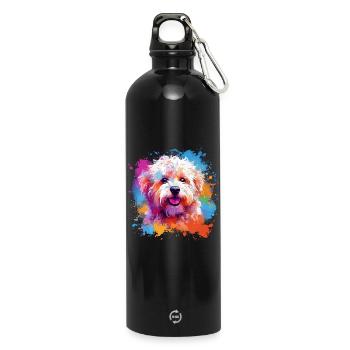 Colorful Dog Splash Art Bichon Fris - Water Bottle with carabiner 750 ml - black - Front