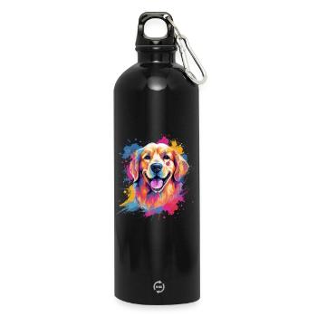 Splash Art Golden Retriever - Gourde en inox avec mousqueton 750 ml - noir - Devant