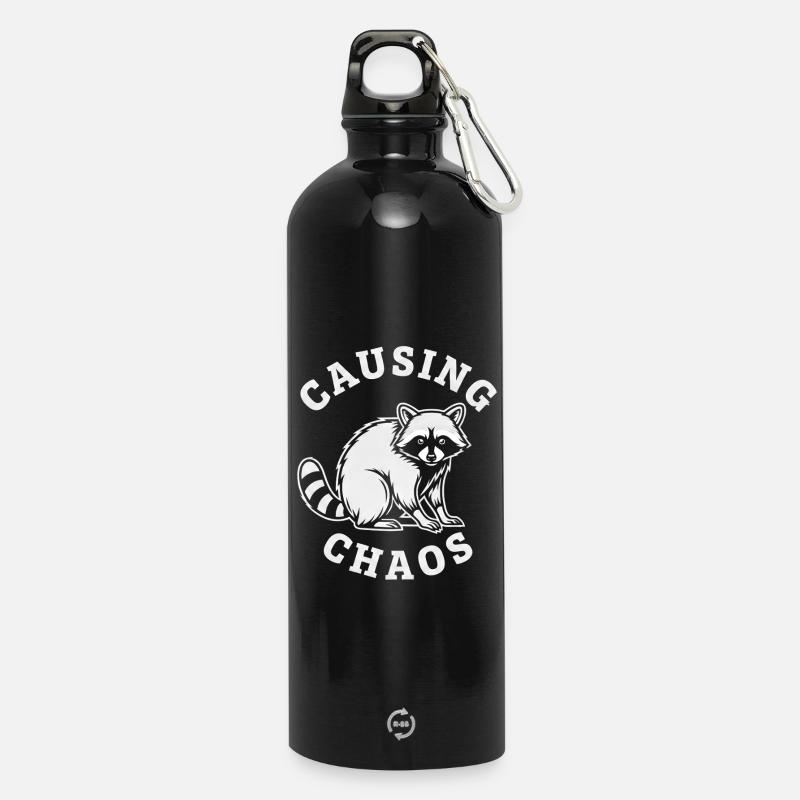 Chaotischer Waschbär Causing Chaos - Trinkflasche mit Karabiner 750 ml - Schwarz