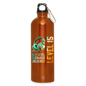 15. Geburtstag Junge Mädchen Teenager Level 15 - Trinkflasche mit Karabiner 750 ml - Orange - Vorne