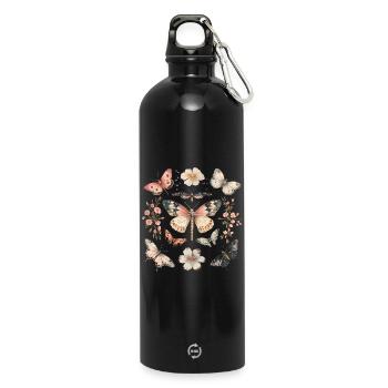 Papillon monarque Bohème Cottagecore - Gourde en inox avec mousqueton 750 ml - noir - Devant