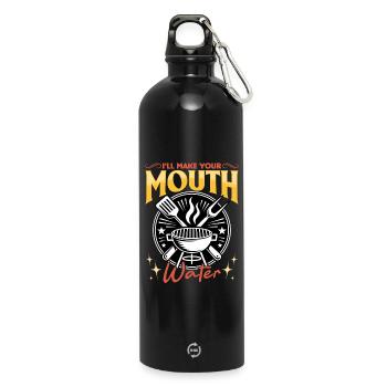 BBQ Grilling Meat Smoking Barbecue - Water Bottle with carabiner 750 ml - black - Front