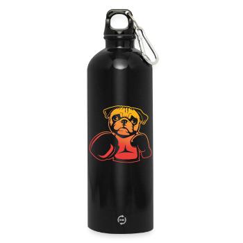 Boxender Mops – Pug Boxer Spaß - Trinkflasche mit Karabiner 750 ml - Schwarz - Vorne