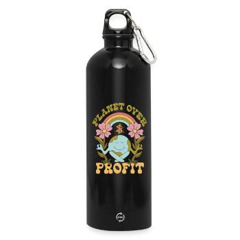 Ökologe Ökologie Planet Over Profit - Trinkflasche mit Karabiner 750 ml - Schwarz - Vorne