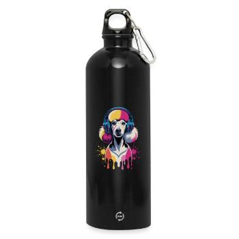 Caniche avec un casque - Gourde en inox avec mousqueton 750 ml - noir - Devant