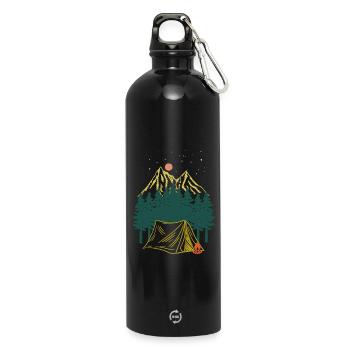 Sternennacht Bergcamping Abenteuer - Trinkflasche mit Karabiner 750 ml - Schwarz - Vorne