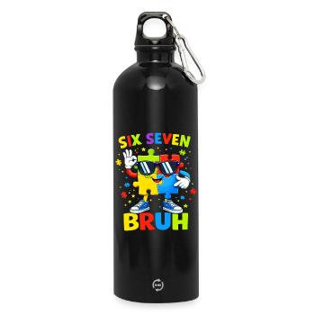 Six Seven Bruh 67th Birthday Boy Girl Jigsaw Puzzle - Water Bottle with carabiner 750 ml - black - Front