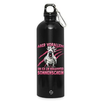 Exotischer Cockatoo Kakadu Papagei Design - Trinkflasche mit Karabiner 750 ml - Schwarz - Vorne
