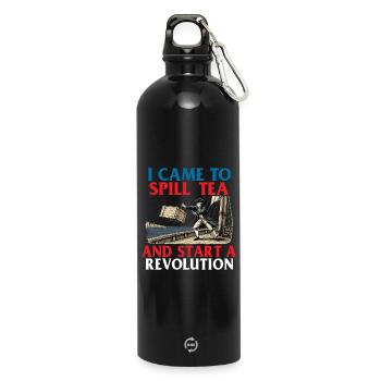 Spill Tea Start Revolution History Pun - Water Bottle with carabiner 750 ml - black - Front
