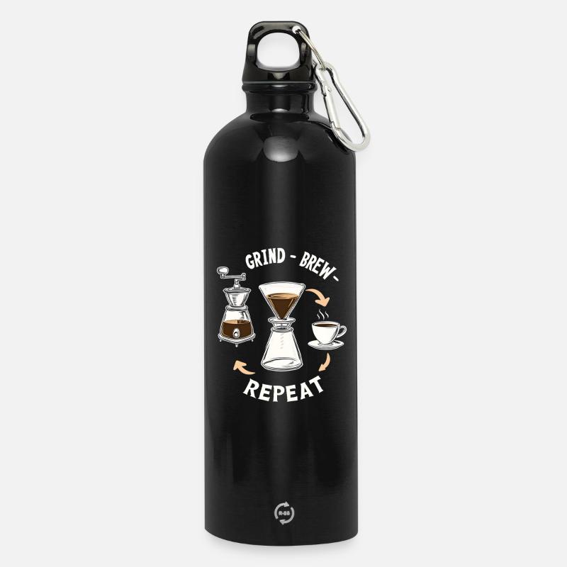 Grind Brew Repeat Espresso Ritual - Trinkflasche mit Karabiner 750 ml - Schwarz