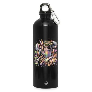 Watercolor Gardening Tools Multicolor Splash Art - Water Bottle with carabiner 750 ml - black - Front