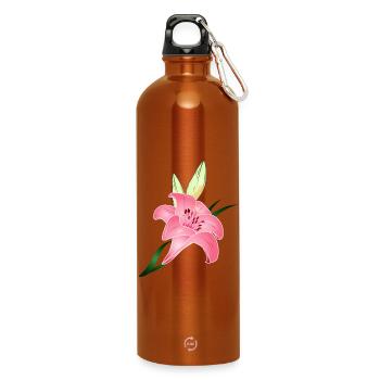 fleur de lys rose avec deux bourgeons - Gourde en inox avec mousqueton 750 ml - orange - Devant