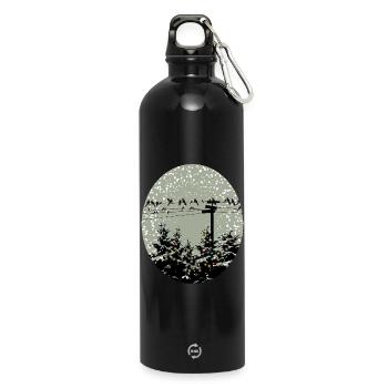 Birds on power line over illuminated trees - Water Bottle with carabiner 750 ml - black - Front