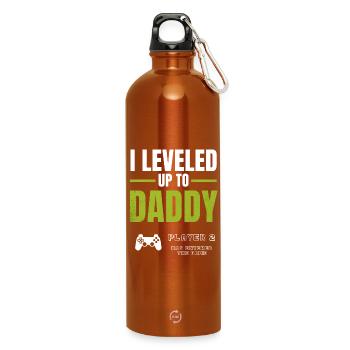 Level Up Daddy Gaming Shirt - Trinkflasche mit Karabiner 750 ml - Orange - Vorne