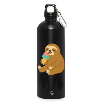 Happy Sloth with Cream – Summer Mood Motif - Water Bottle with carabiner 750 ml - black - Front