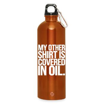 Oil Covered Shirt Parody - Water Bottle with carabiner 750 ml - burnt orange - Front