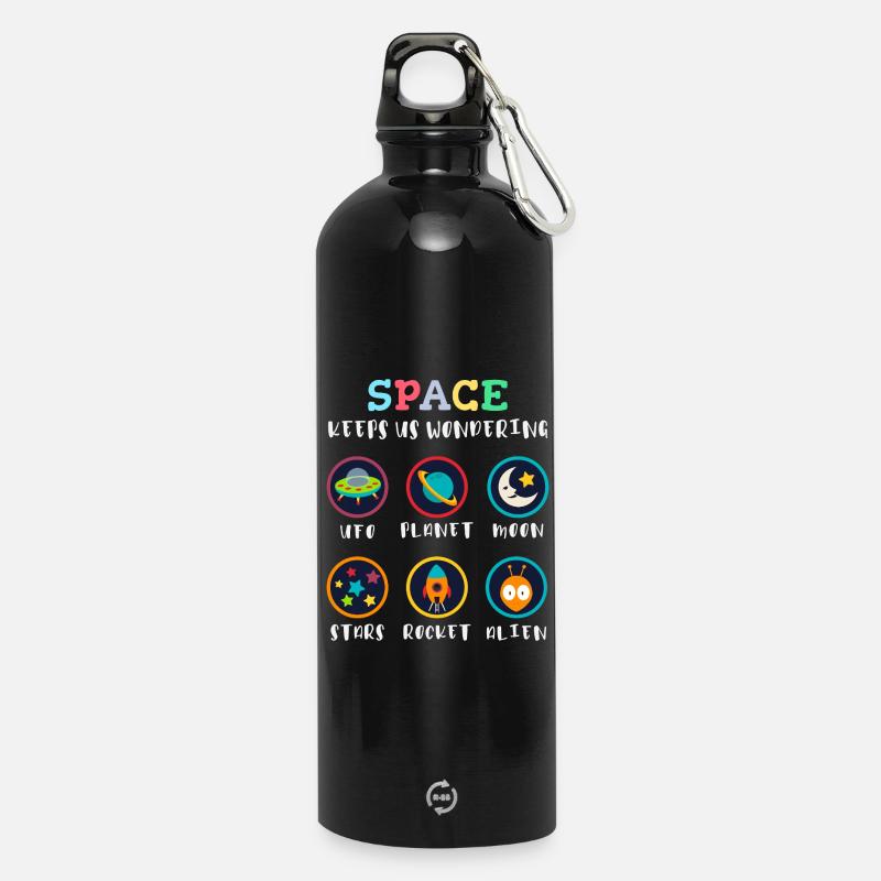 Space arouses curiosity - Water Bottle with carabiner 750 ml - black
