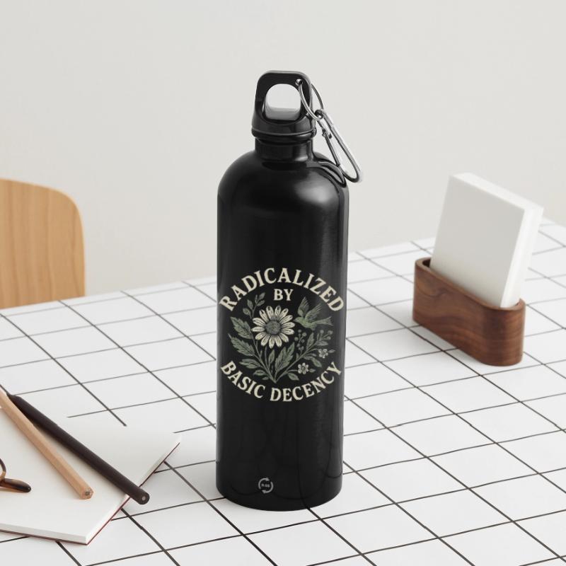 Radicalized By Basic Decency Floral Design Water Bottle with carabiner 750 ml