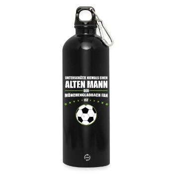 Alter Mann - Mönchengladbach Fan | Retro Vintage - Trinkflasche mit Karabiner 750 ml - Schwarz - Vorne