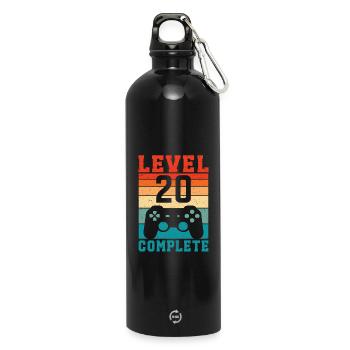 20. Geburtstag Level 20 Complete 20 Jahre Gamer - Trinkflasche mit Karabiner 750 ml - Schwarz - Vorne