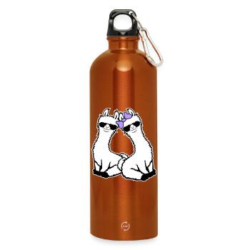 2 Llamas Couple In Love Cool Sunglasses Sitting - Water Bottle with carabiner 750 ml - burnt orange - Front