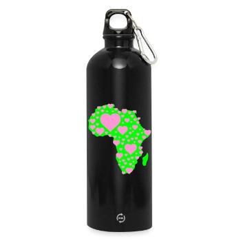 Afrika Herzmuster  - Trinkflasche mit Karabiner 750 ml - Schwarz - Vorne