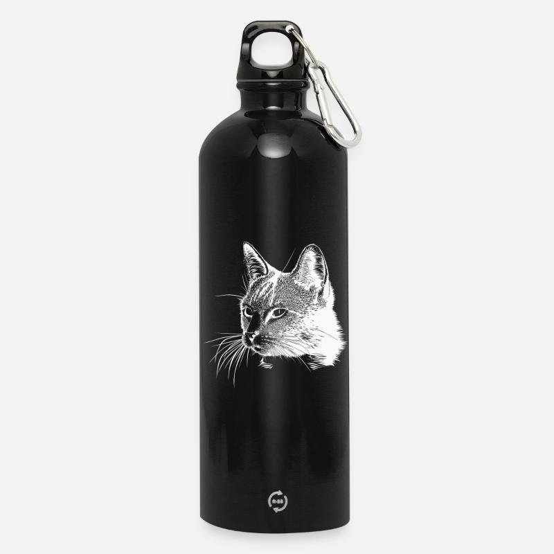 Katzenkopf - Weiß - Trinkflasche mit Karabiner 750 ml - Schwarz